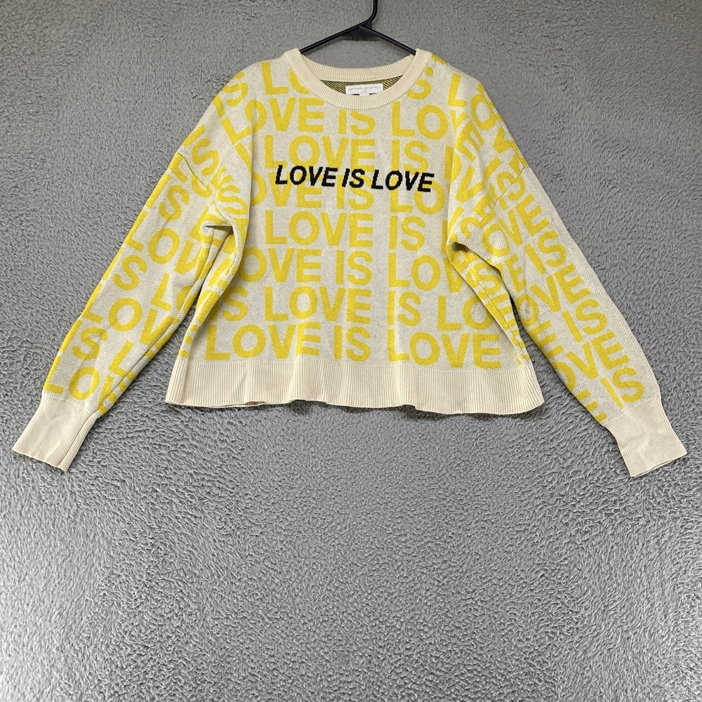Spiritual Gangster Sweater Womens Large Yellow Love Is Love Graphic Cashmere - Picture 2 of 13